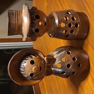Set of 2 Vintage Folk Stoneware Candle Figures